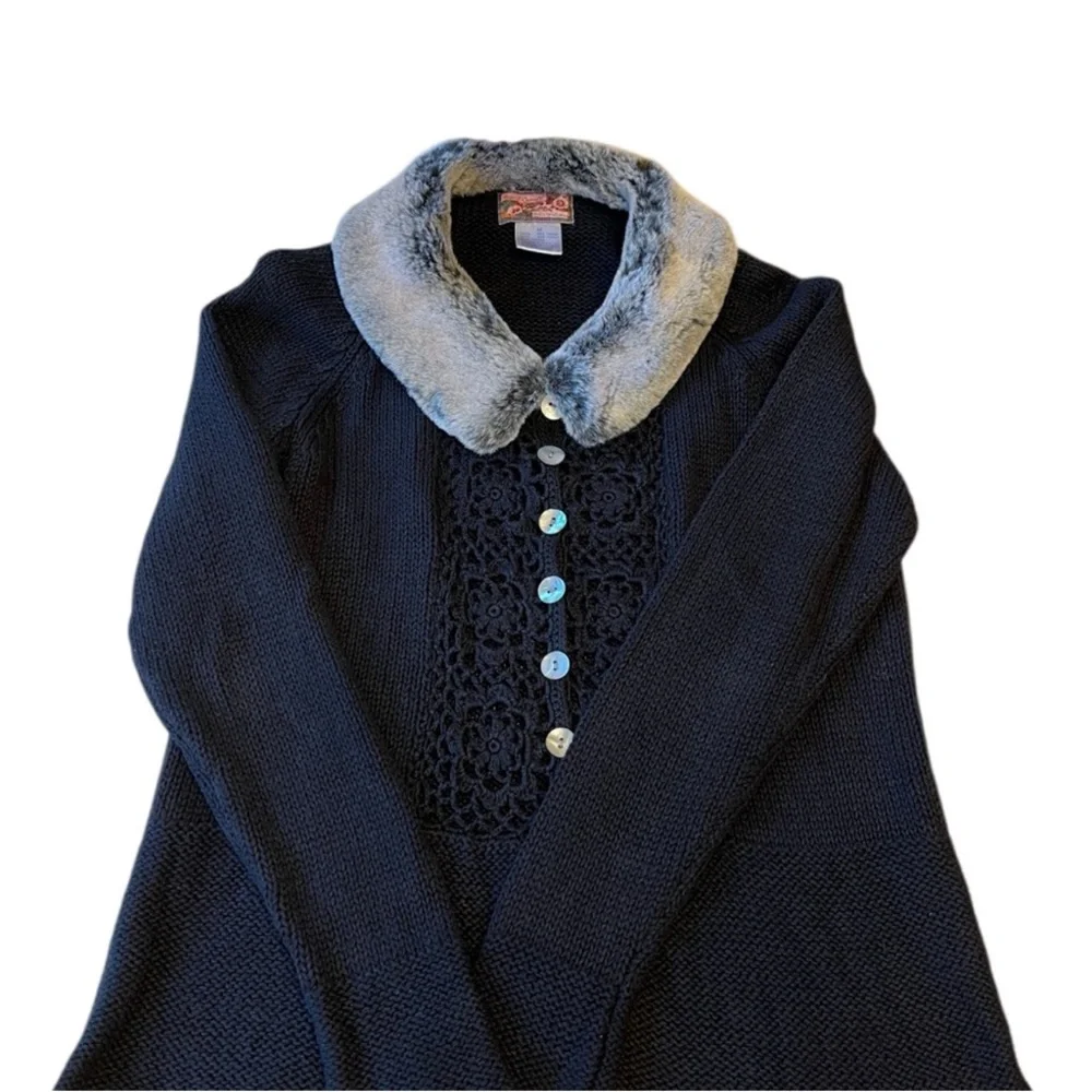 Vintage April Cornell crochet cardigan open knit rosettes cottage core witchy S - Picture 5 of 6